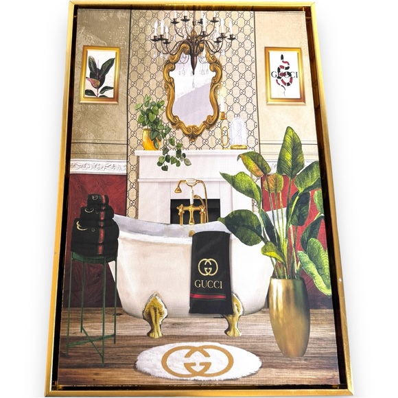 Gucci Towel on Bath Gold-Framed Bathroom Art - Picture 3 of 5